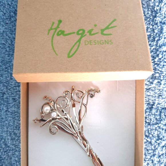 Vintage Hagit Gorali Freshwater Pearl 925 Sterling Silver Statement Brooch - Picture 10 of 14